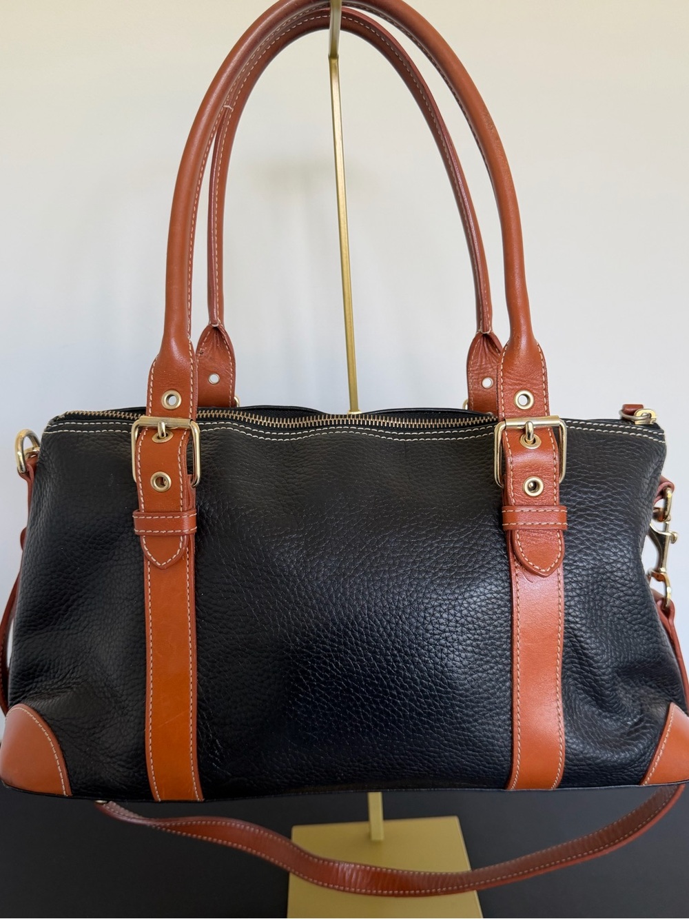 Dooney & Bourke Black Pebbled Leather Cognac Satchel Shoulder Bag - Picture 4 of 13